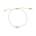 Bracelet fil fin coloré coeur argent 925 et zircon - BEIGE