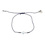 Bracelet tressé et croix argent 925 - BLEU MARINE