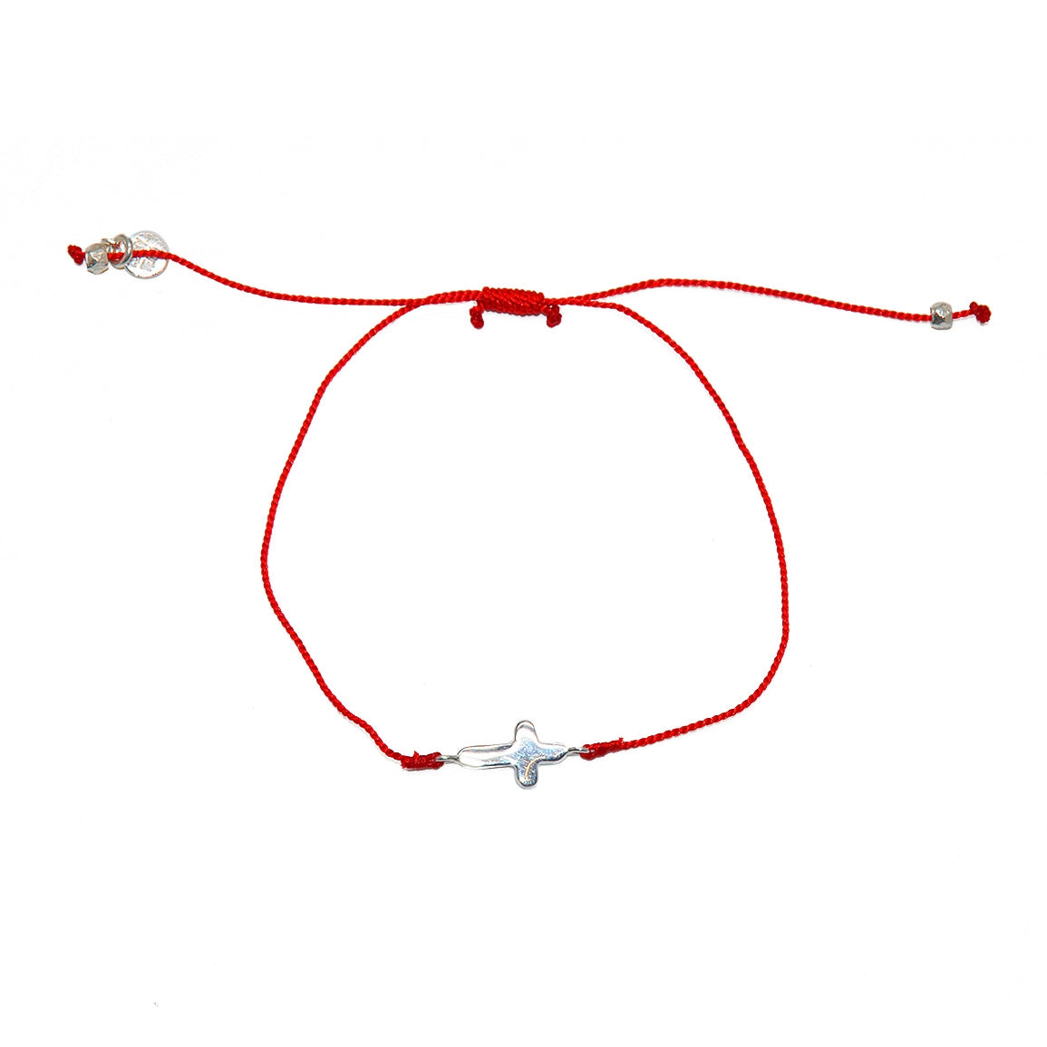 Bracelet tressé et croix argent 925 - ROUGE
