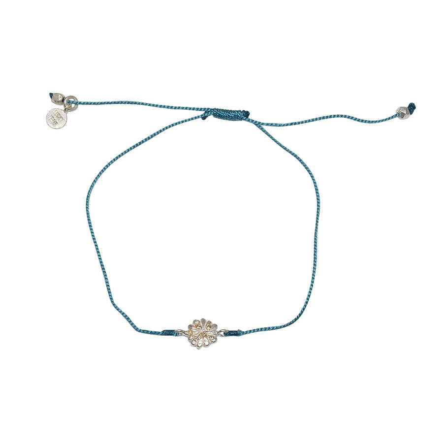 Bracelet tressé fleur argent 925 et zircons - BLEU JEAN