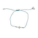 Bracelet tressé coloré croix argent 925 et zircons - BLEU