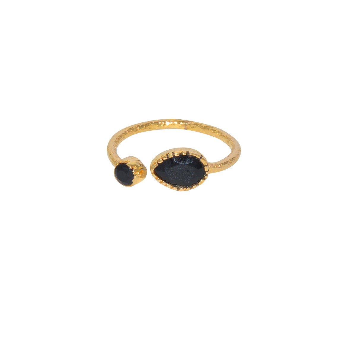 Bague dorée ouverte martelée pierre goutte - ONYX NOIRE / 50