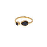Bague dorée ouverte martelée pierre goutte - ONYX NOIRE / 50