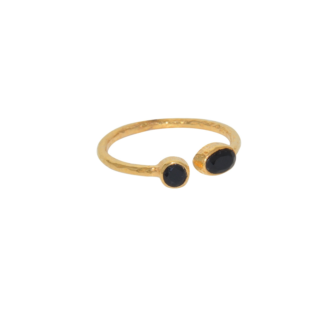 Bague dorée martelée ouverte et 2 pierres - 50 / ONYX NOIRE