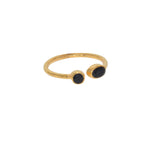 Bague dorée martelée ouverte et 2 pierres - 50 / ONYX NOIRE