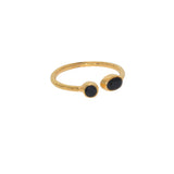 Bague dorée martelée ouverte et 2 pierres - 50 / ONYX NOIRE