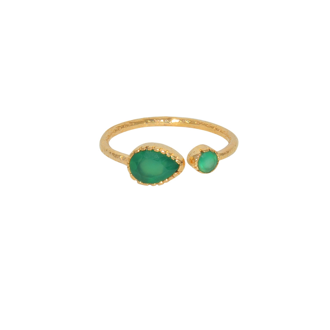 Bague dorée ouverte martelée pierre goutte - ONYX VERTE / 50