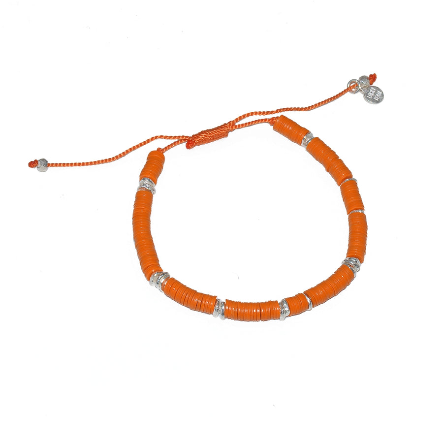Bracelet vinyle orange et disques argent 925