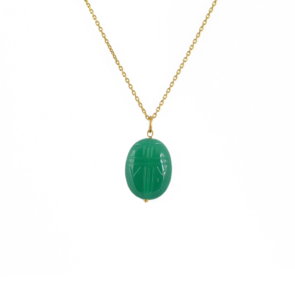 Collier doré grand scarabée pierre - ONYX VERTE