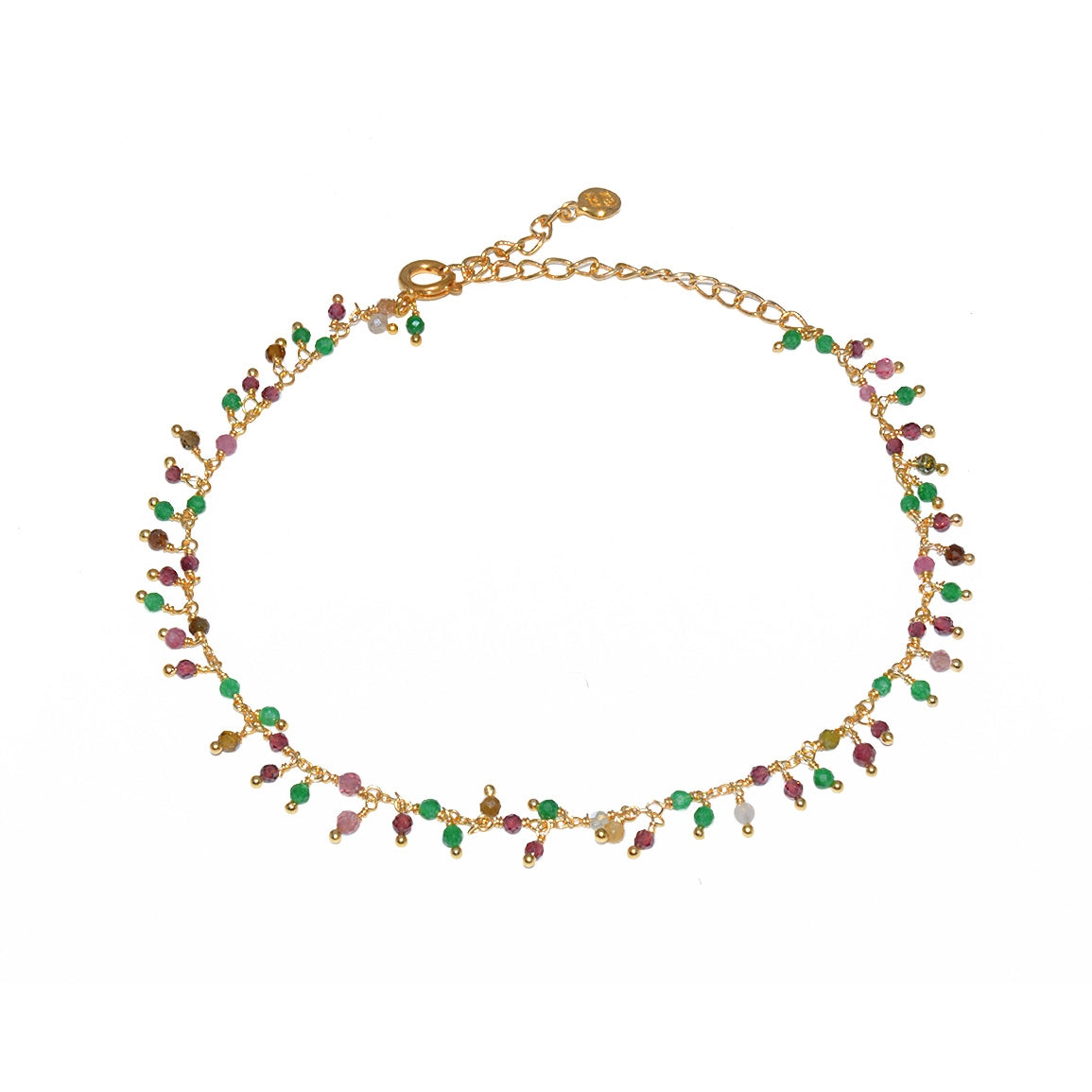 Bracelet de cheville doré et pampilles multi pierres -