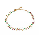 Bracelet de cheville doré et pampilles multi pierres -
