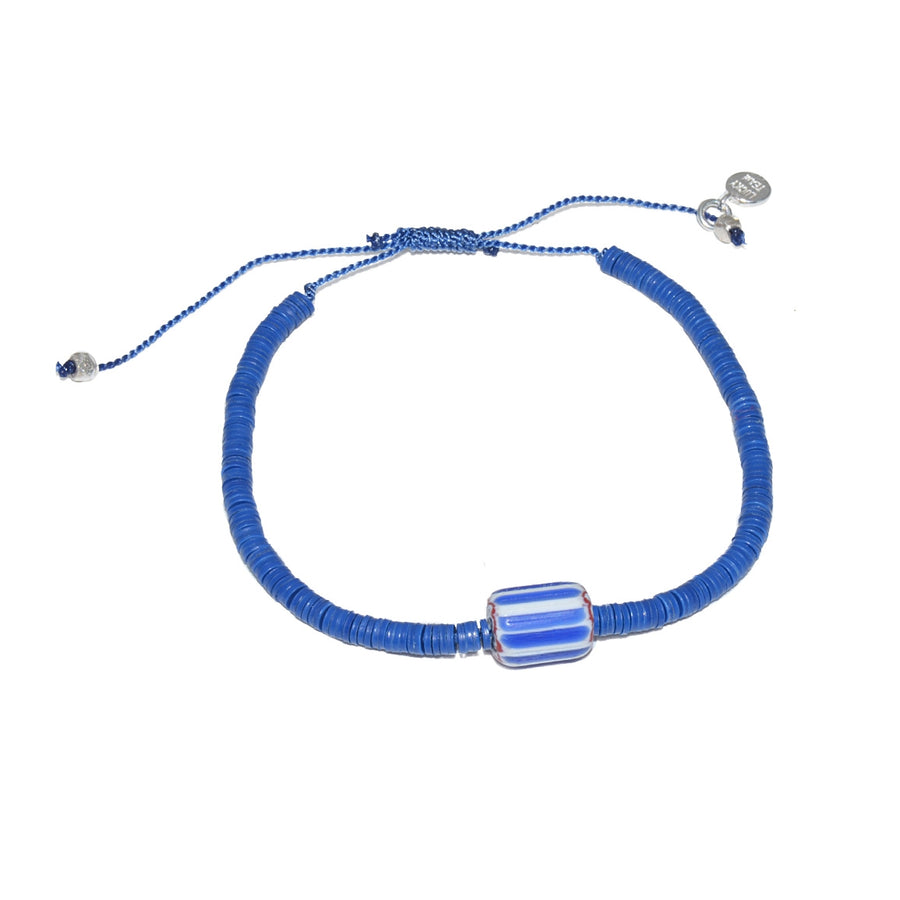 Bracelet vinyle bleu marine et perle chevron