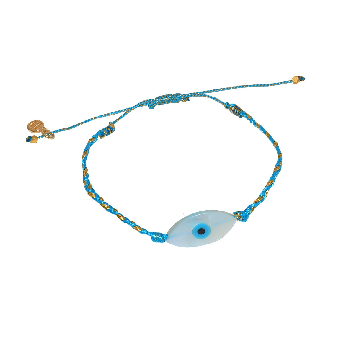 Bracelet cordon turquoise doré et oeil nacre