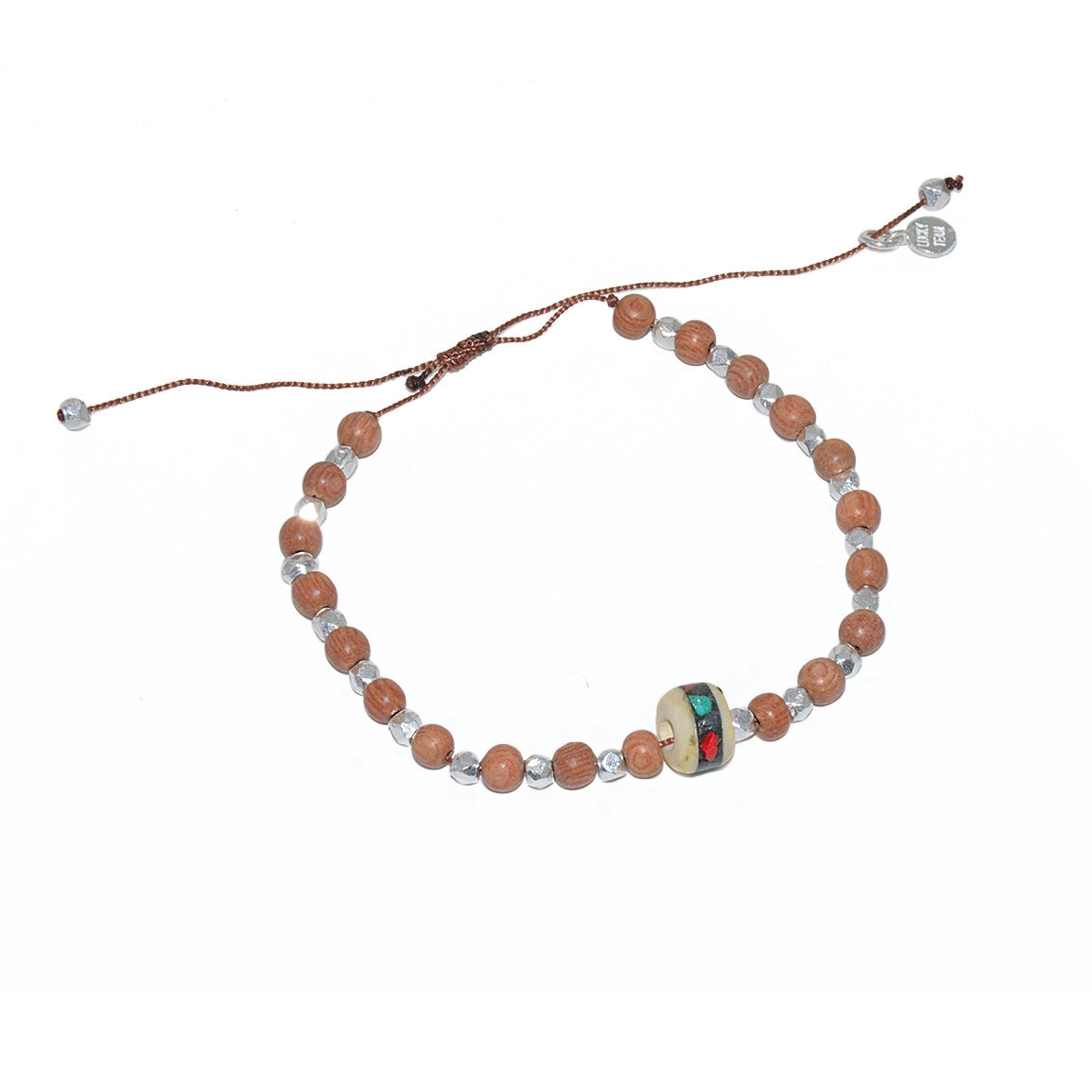 Bracelet perles bois et perle chevron