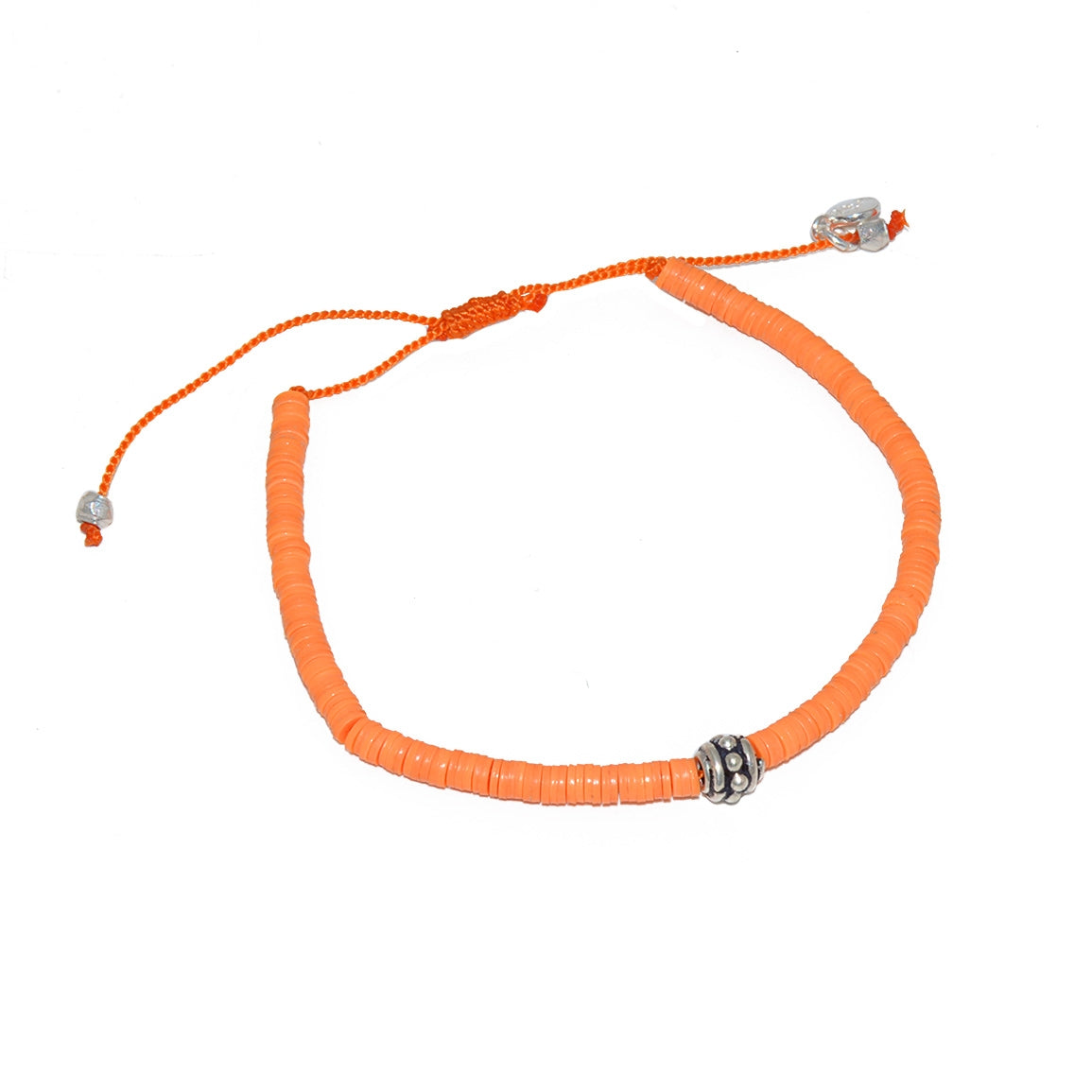 Bracelet vinyle orange et perle bohà¨me argent 925