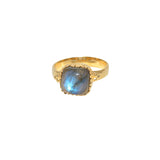 Bague dorée cabochon pierre - 50 / LABRADORITE