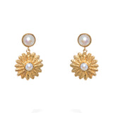 Boucles dorées fleur martelé et pierre - PERLE DE CULTURE