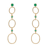 Boucles dorées anneaux martelés et pierre - ONYX VERTE