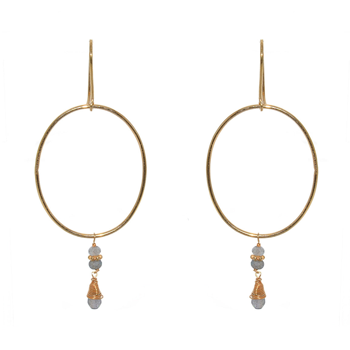 Boucles dorées et anneau et pierre goutte - LABRADORITE