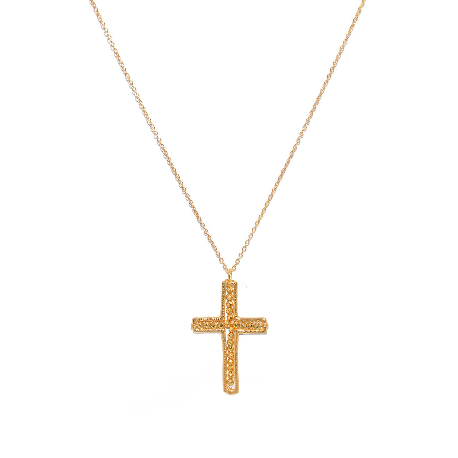 Sautoir doré pendentif croix et pierre - PYRITE DOREE