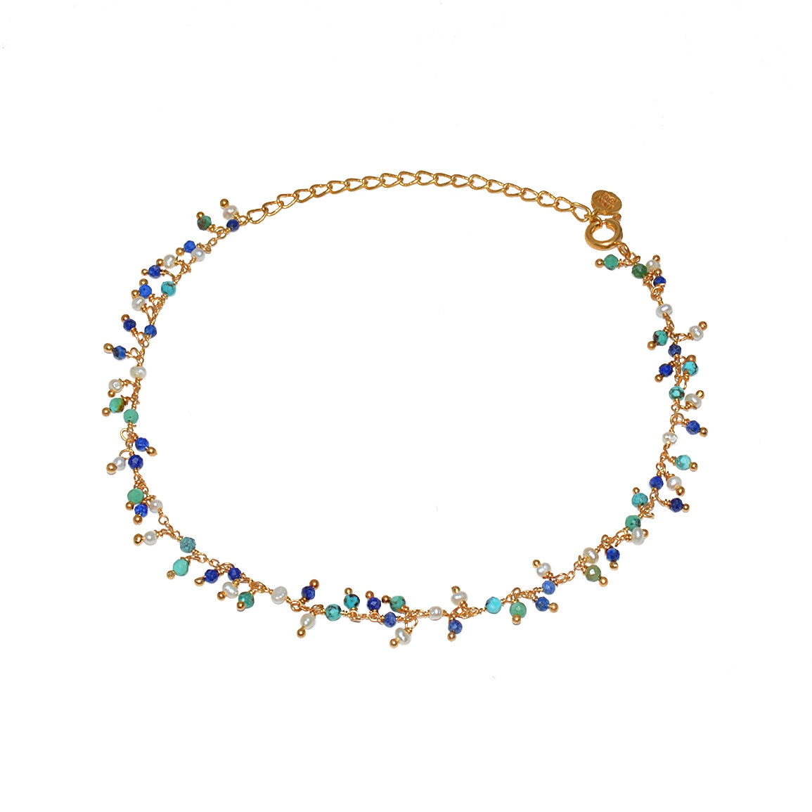 Bracelet de cheville doré et pampilles multi pierres -