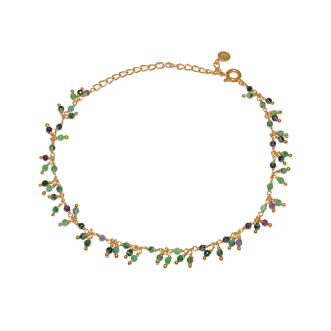 Bracelet de cheville doré et pampilles multi pierres - RUBIS
