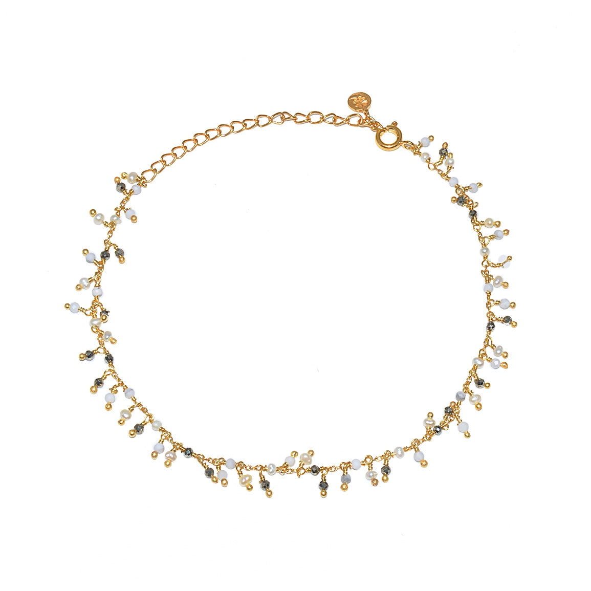 Bracelet de cheville doré et pampilles multi pierres -