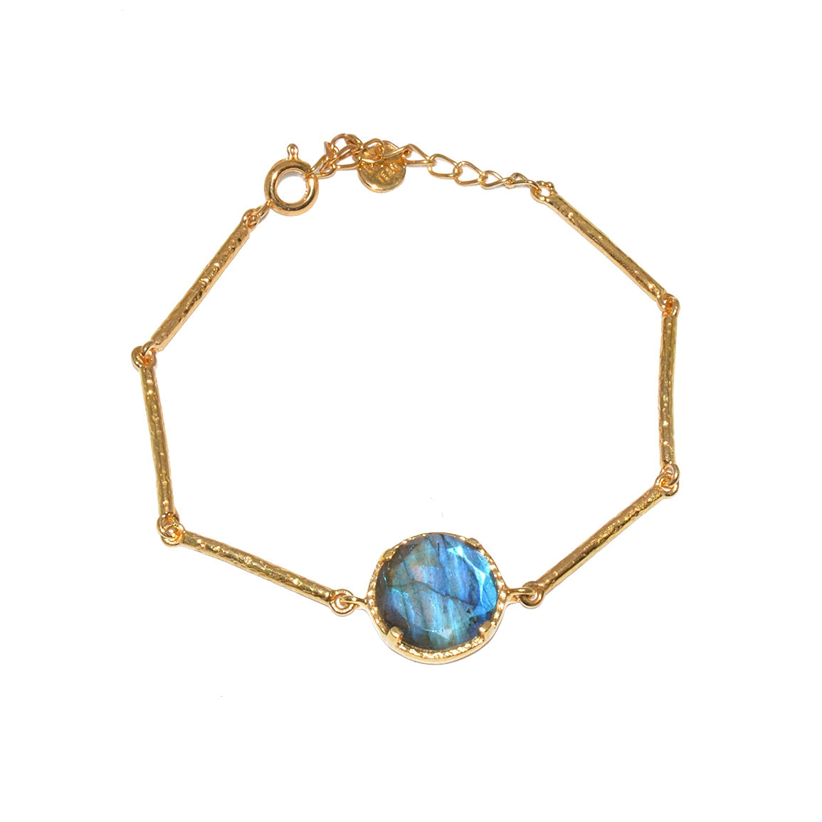 Bracelet doré barres martelées et pierre ronde - LABRADORITE