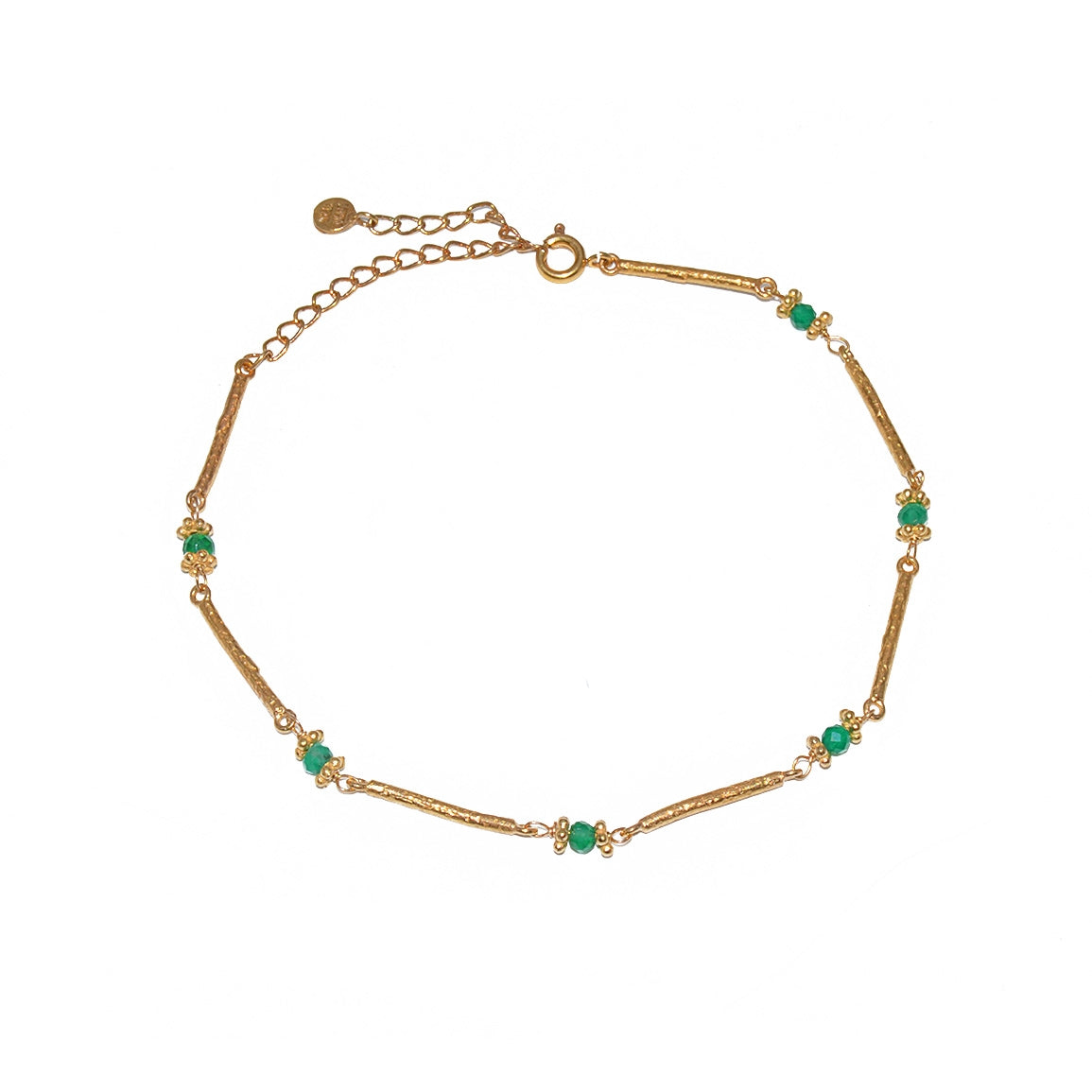 Chaine de cheville dorée et pierre - ONYX VERTE