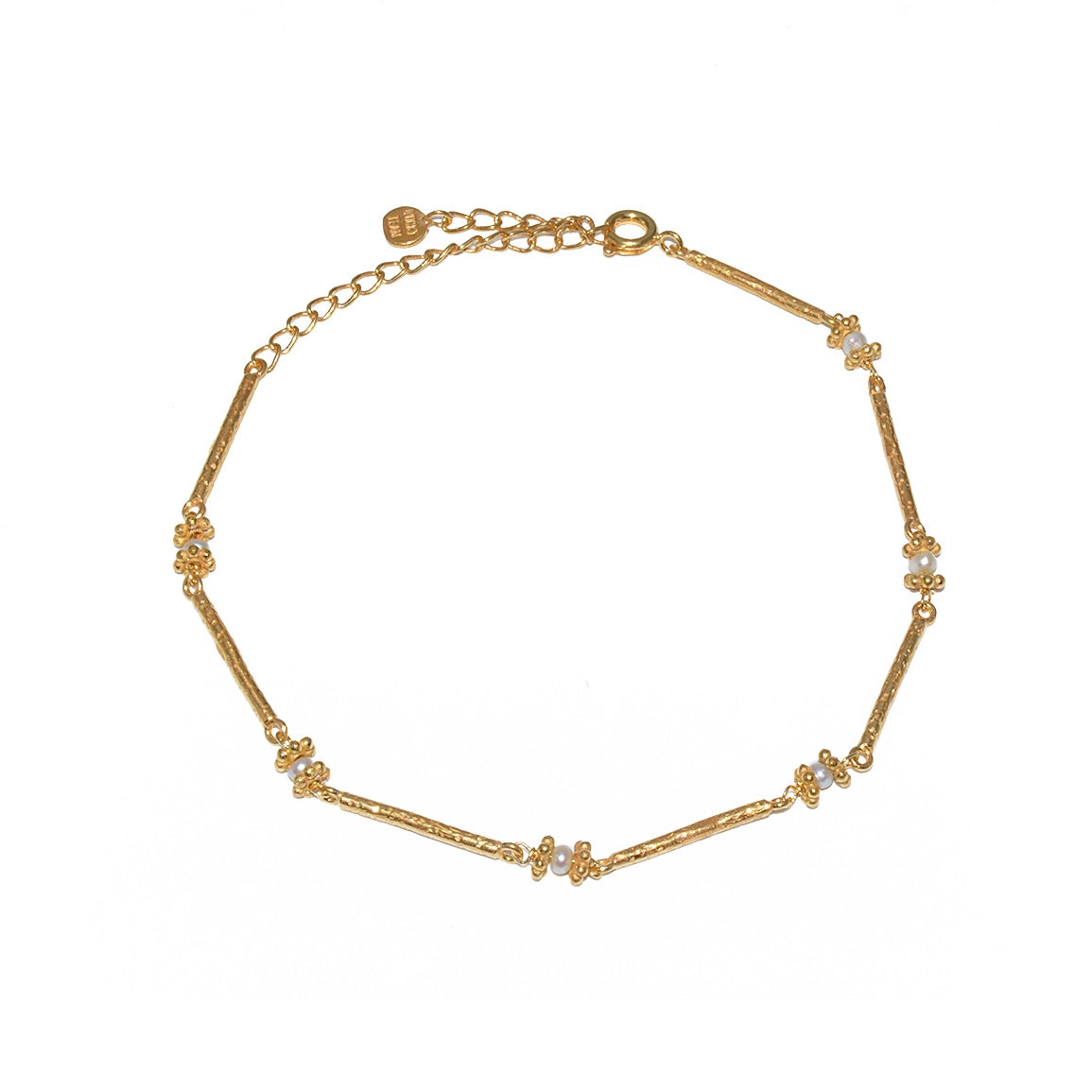 Chaine de cheville dorée et pierre - PERLE DE CULTURE