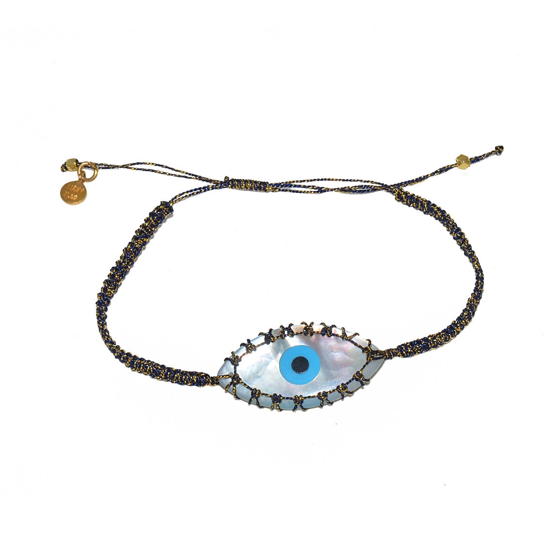 Bracelet cordon noir doré et oeil nacre