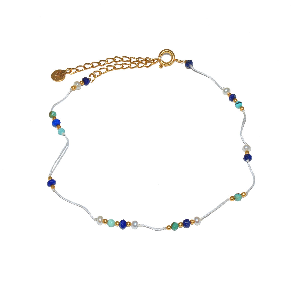 Chaine de cheville dorée et pierres - PERLE DE CULTURE -