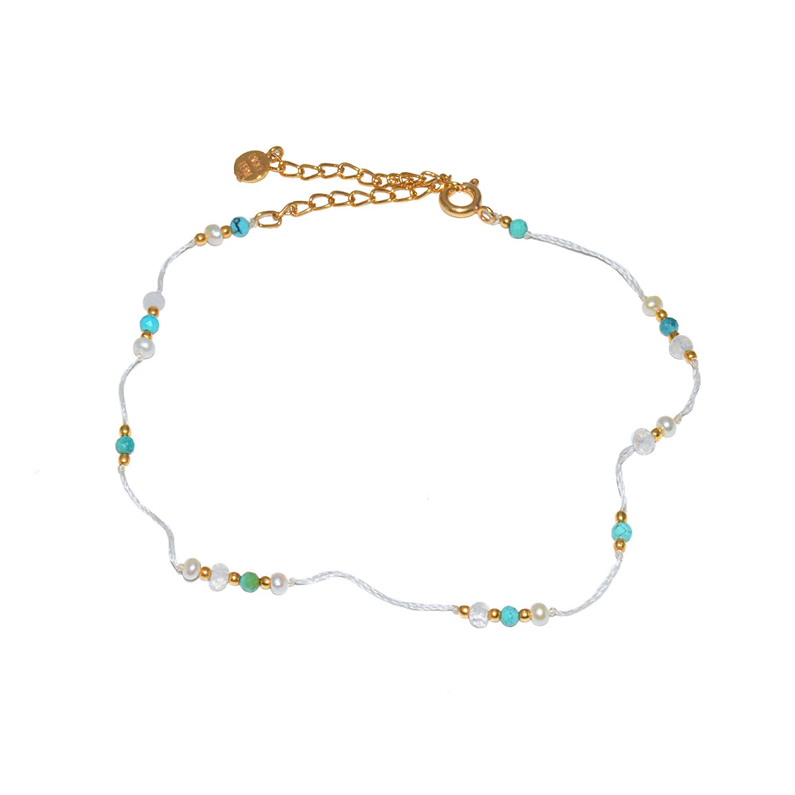 Chaine de cheville dorée et pierres - PERLE DE CULTURE -