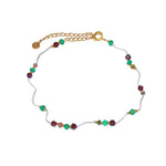 Chaine de cheville dorée et pierres - TOURMALINE - GRENAT -