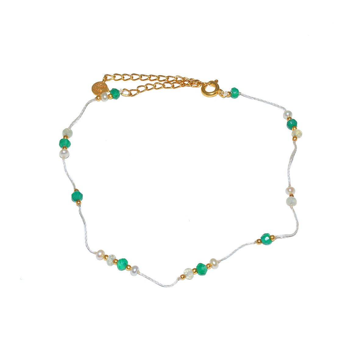 Chaine de cheville dorée et pierres - ONYX VERTE - PREHNITE