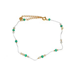 Chaine de cheville dorée et pierres - ONYX VERTE - PREHNITE