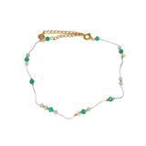 Chaine de cheville dorée et pierres - ONYX VERTE - PREHNITE