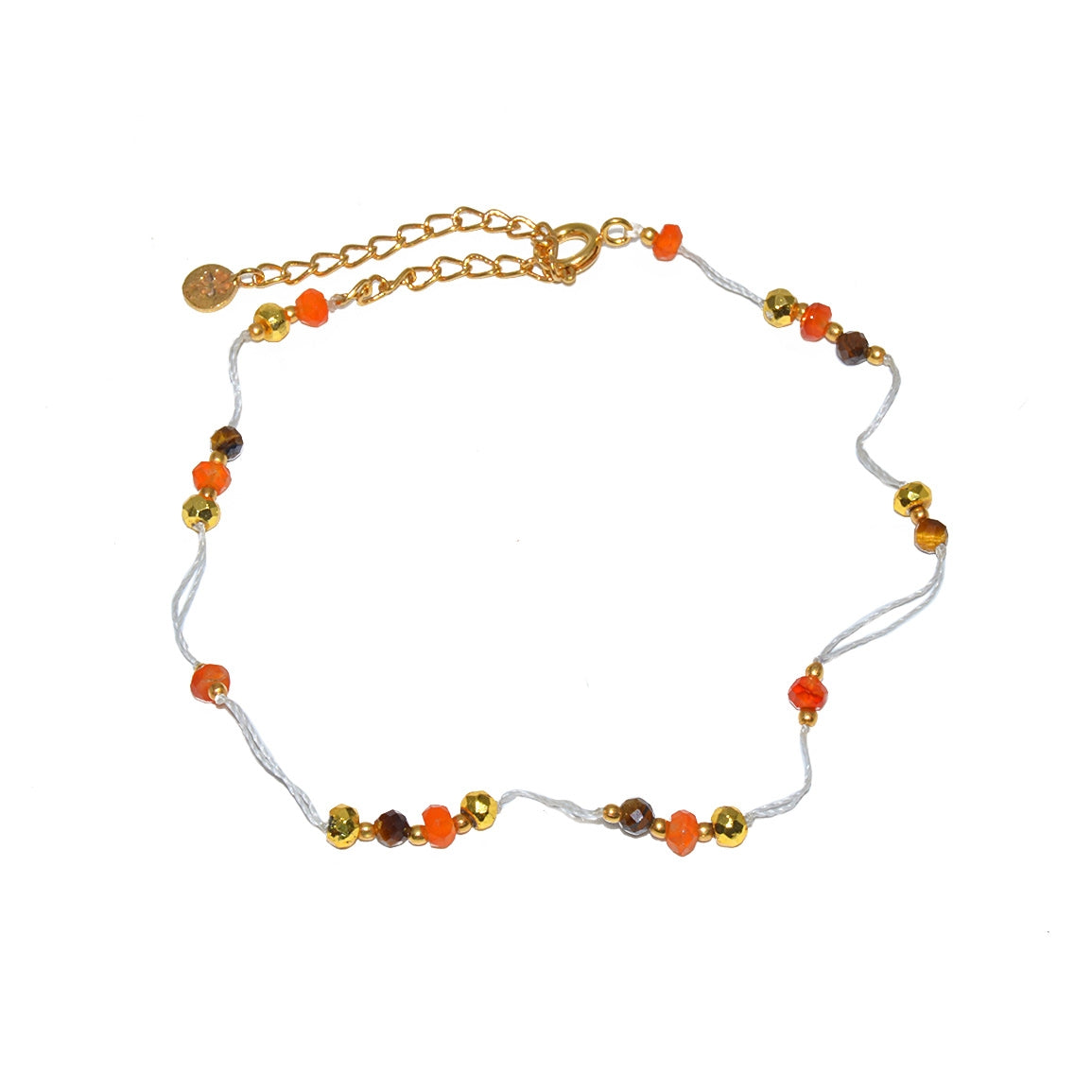 Chaine de cheville dorée et pierres - ONYX ROUGE - PYRITE -