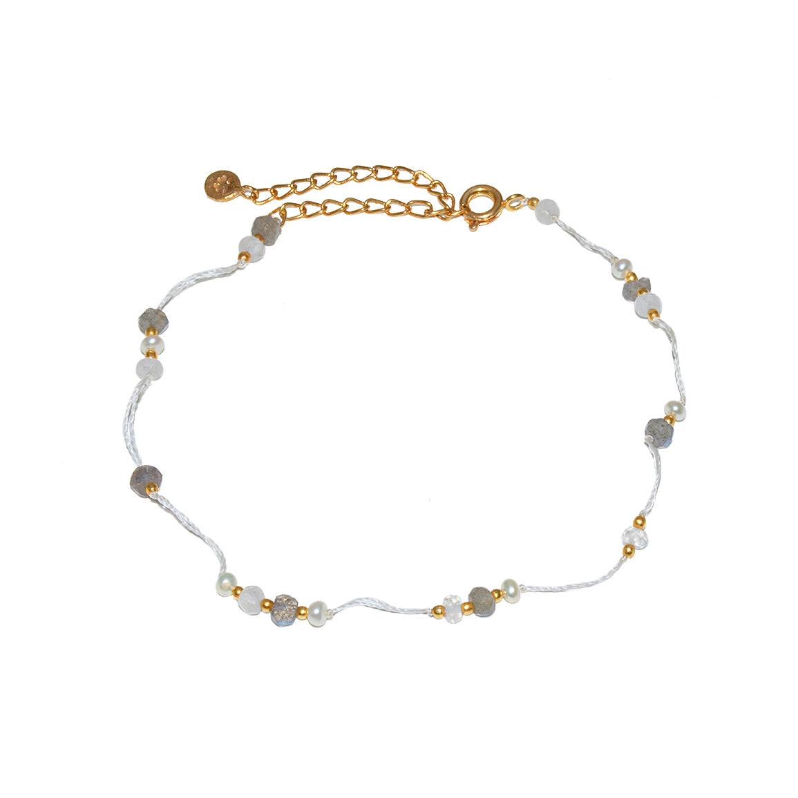 Chaine de cheville dorée et pierres - PERLE DE CULTURE -