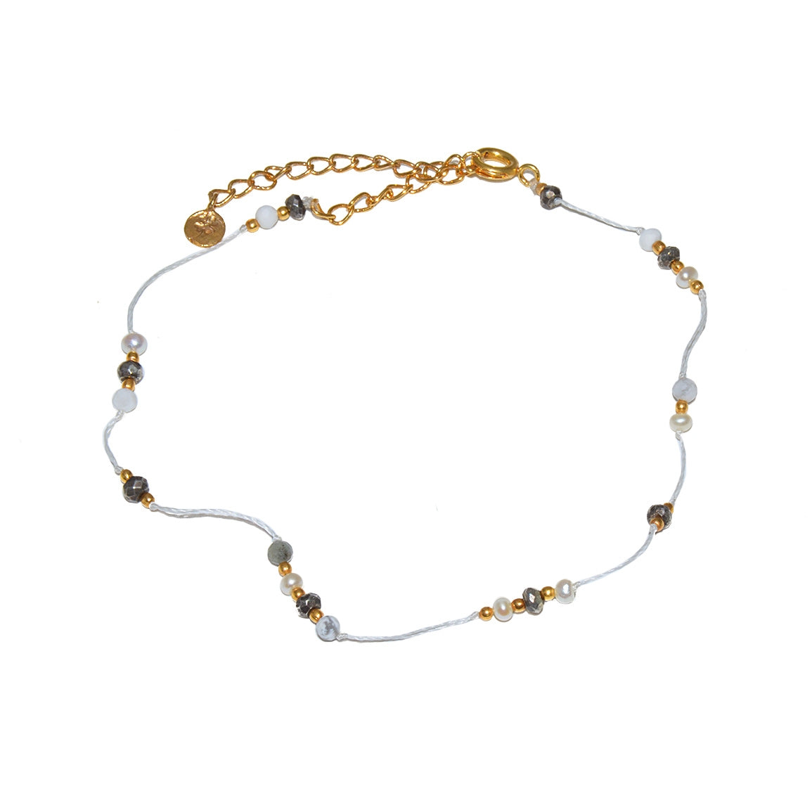 Chaine de cheville dorée et pierres - PERLE DE CULTURE -