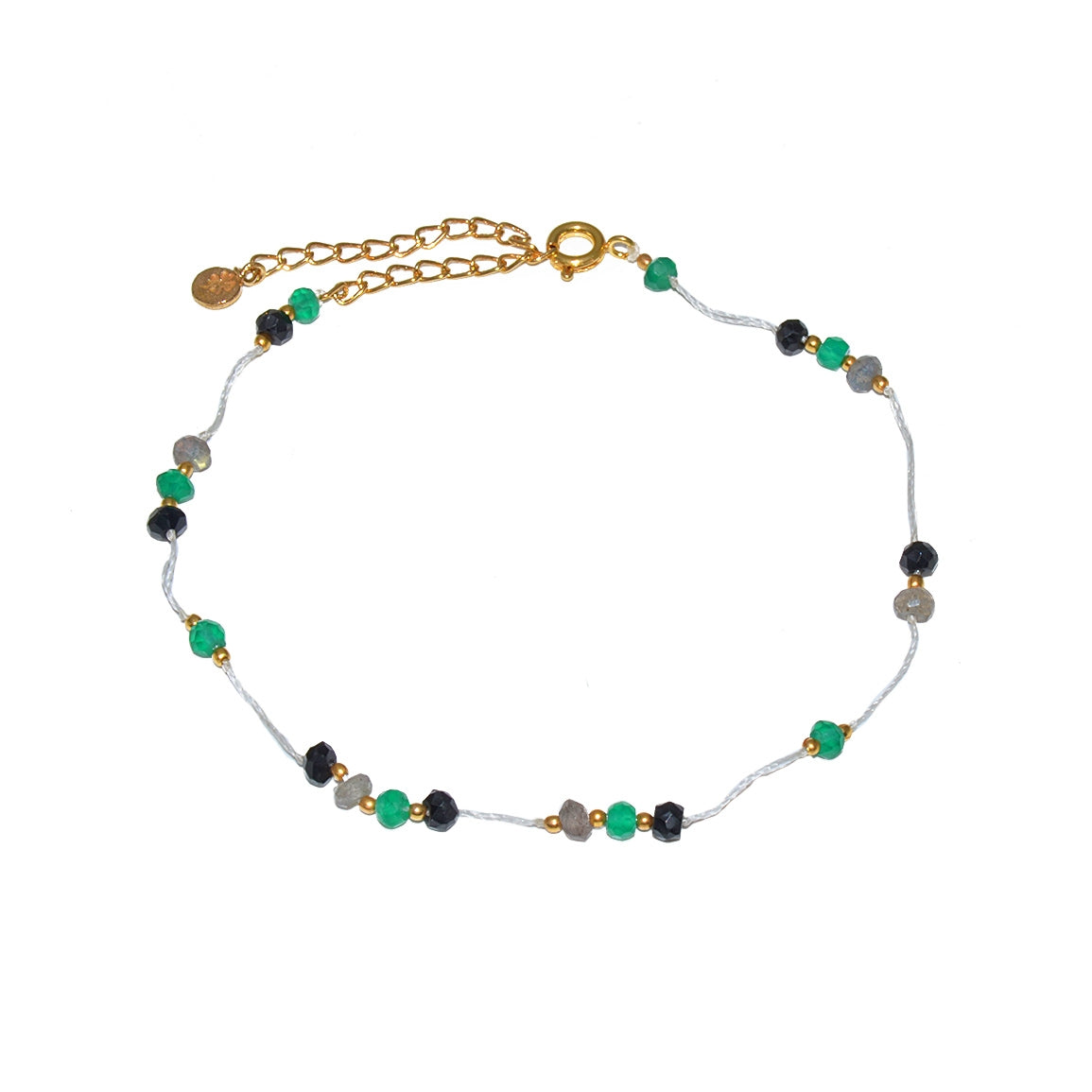 Chaine de cheville dorée et pierres - ONYX VERTE - ONYX