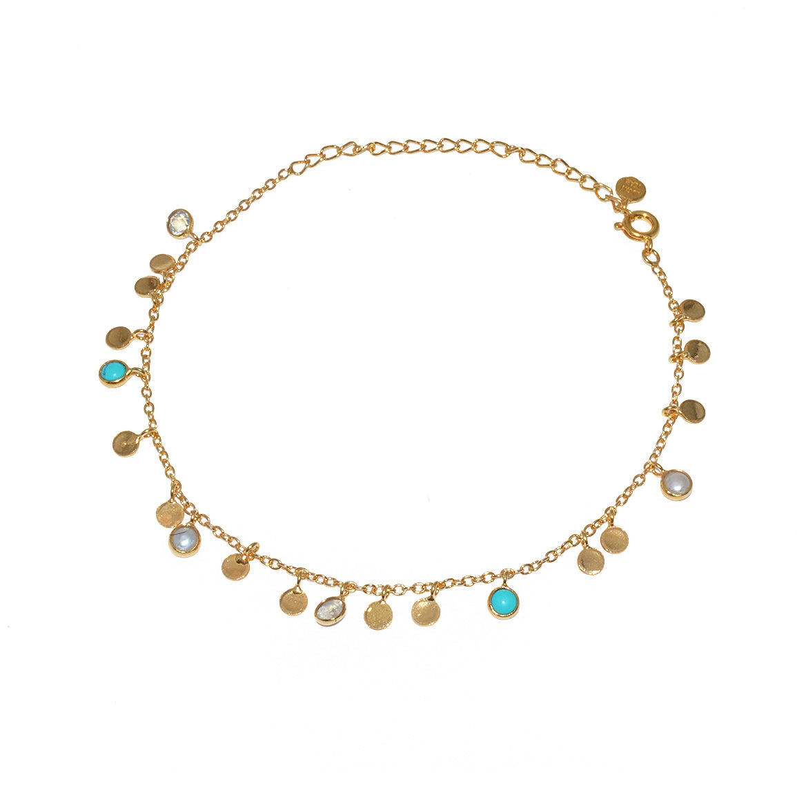 Bracelet de cheville doré et pampilles pierres - PERLE DE