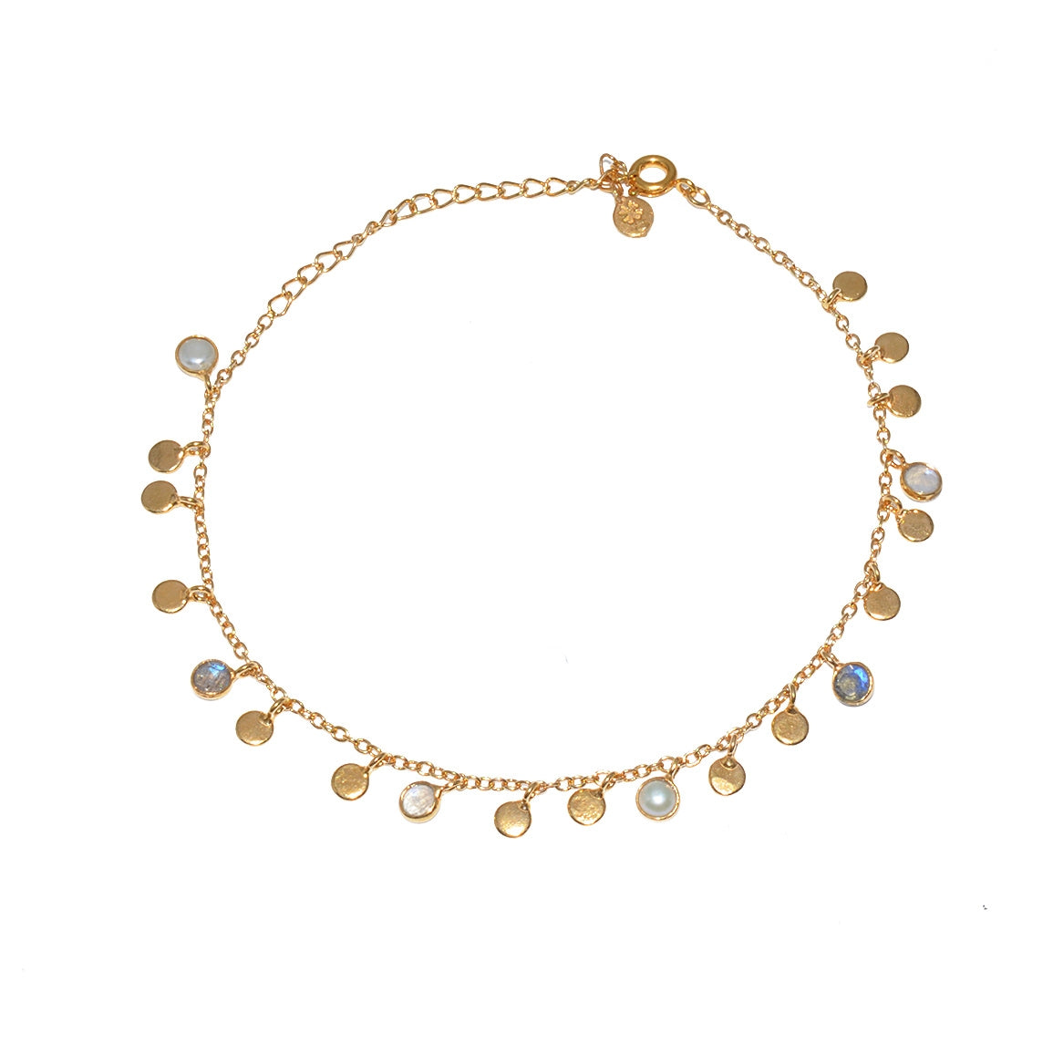 Bracelet de cheville doré et pampilles pierres - PERLE DE