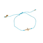 Bracelet tressé coloré croix dorée et zircons - TURQUOISE