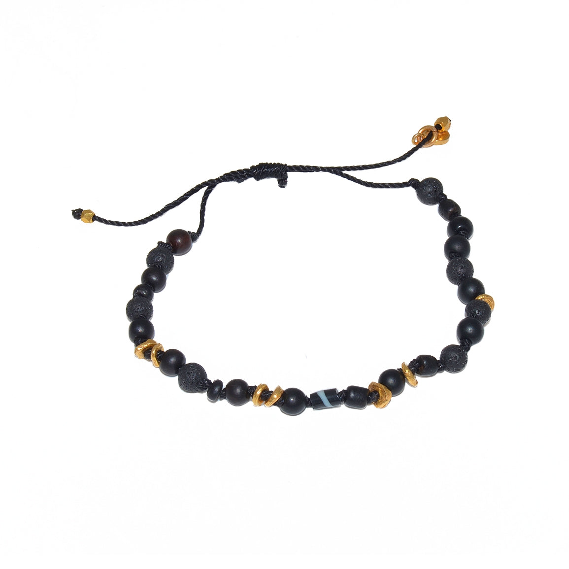 Bracelet cordon perles de lave et agathe noire