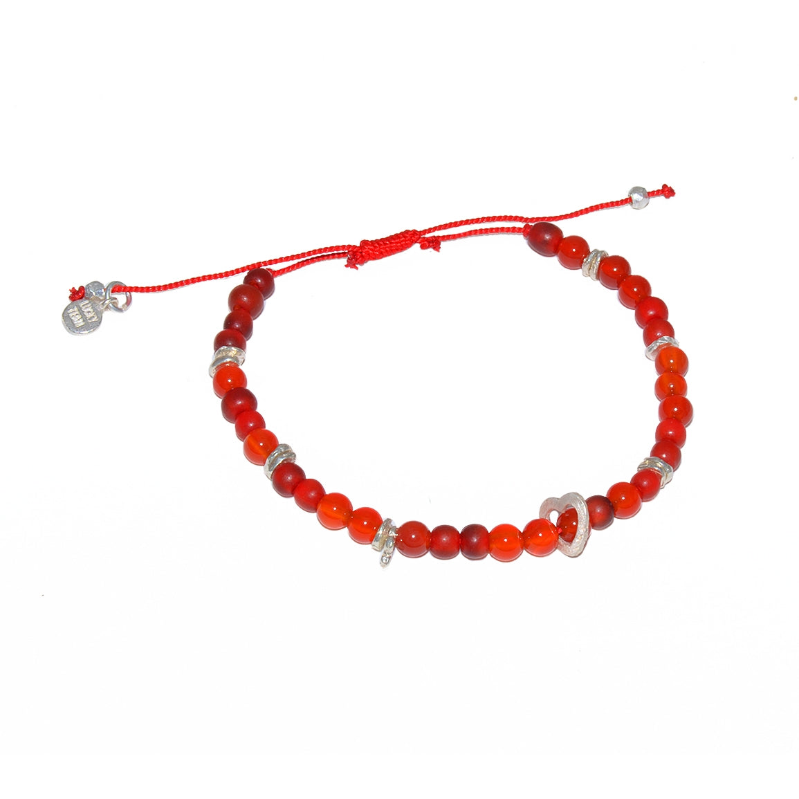 Bracelet cordon cornaline et coeur argent 925