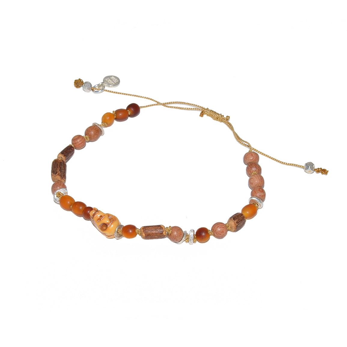 Bracelet cordon bois et crâne