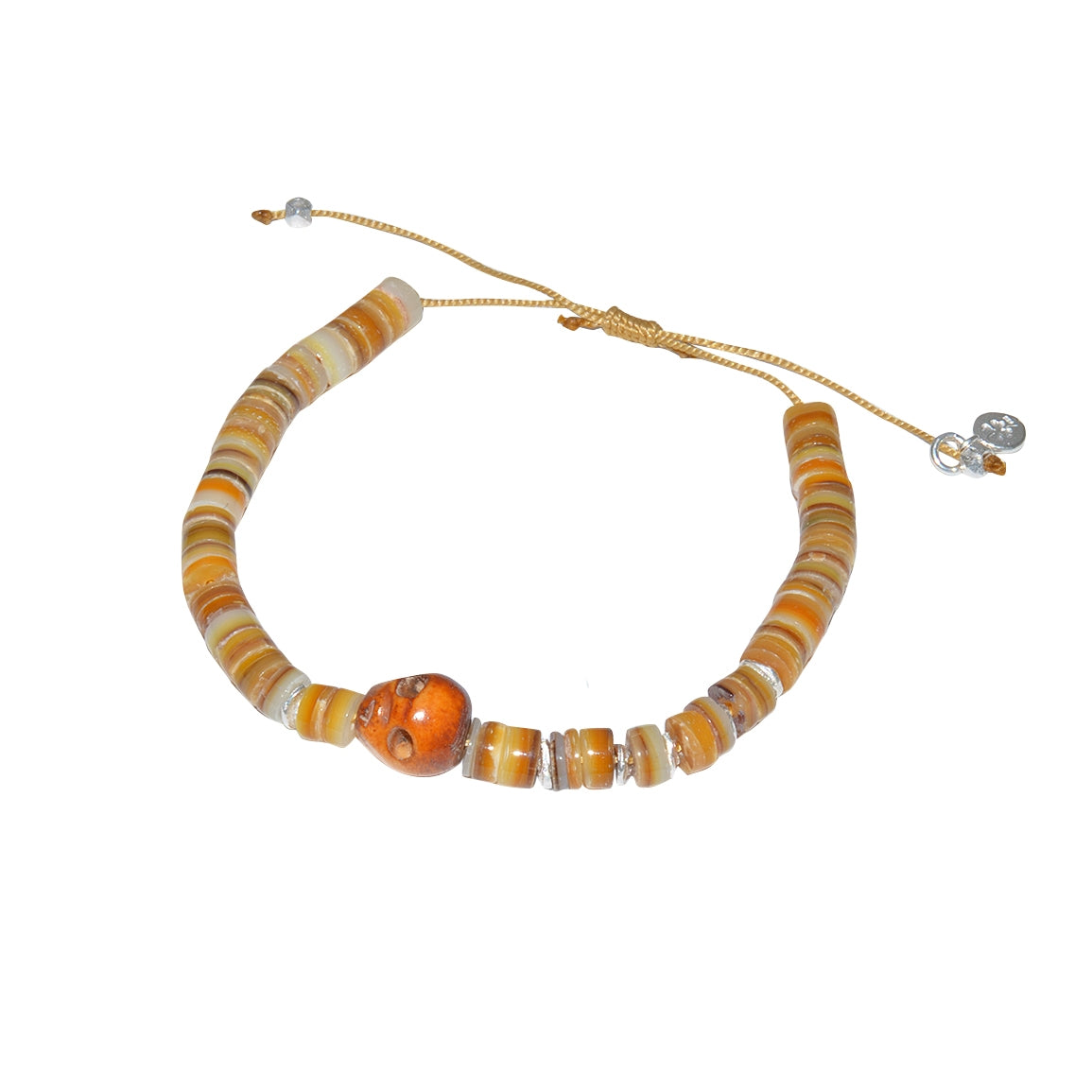 Bracelet cordon coquillage et tete de mort