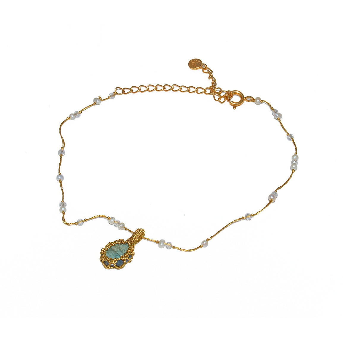 Bracelet de cheville cordon doré labradorite howlite