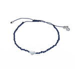 Bracelet cordon et petit coeur argent 925 brossé - BLEU
